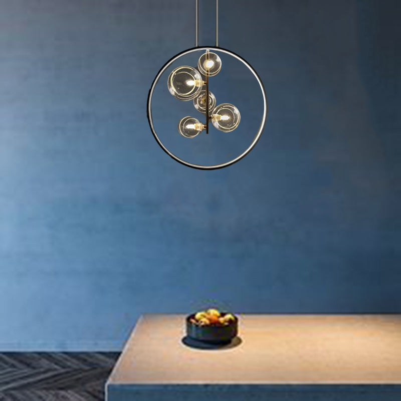 Contemporary Nordic Round Iron Glass 1/3/5-Light Pendant Light For Living Room