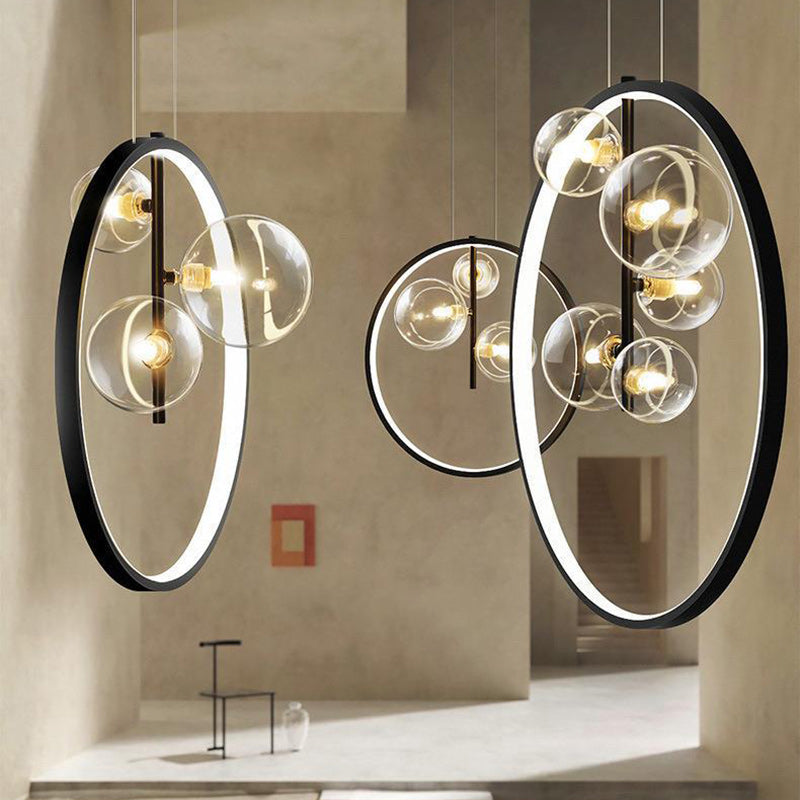 Contemporary Nordic Round Iron Glass 1/3/5-Light Pendant Light For Living Room