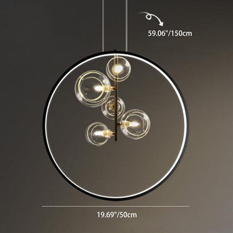 Contemporary Nordic Round Iron Glass 1/3/5-Light Pendant Light For Living Room