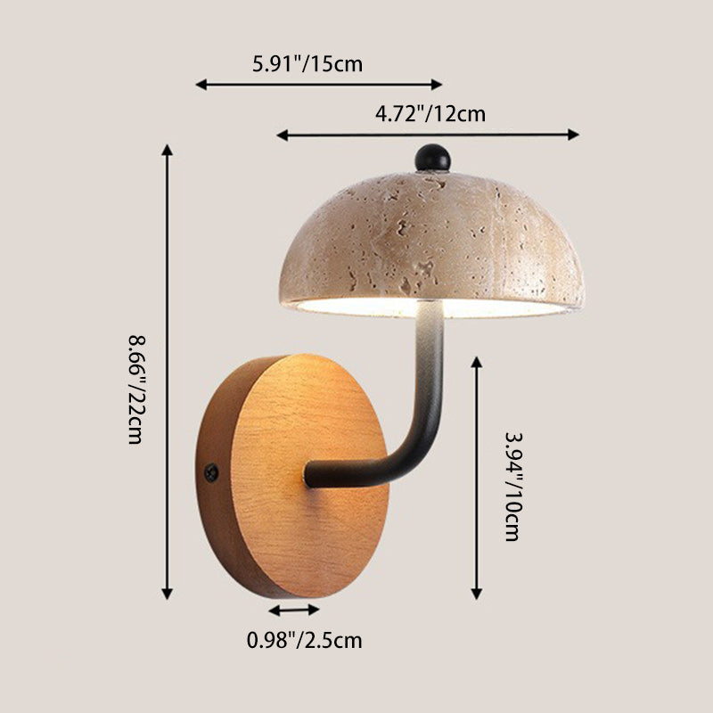 Traditional Japanese Dome Wood Stone LED Wall Sconce Lamp For Living Room