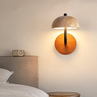 Traditional Japanese Dome Wood Stone LED Wall Sconce Lamp For Living Room