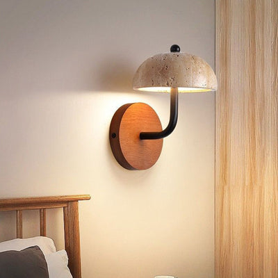 Traditional Japanese Dome Wood Stone LED Wall Sconce Lamp For Living Room