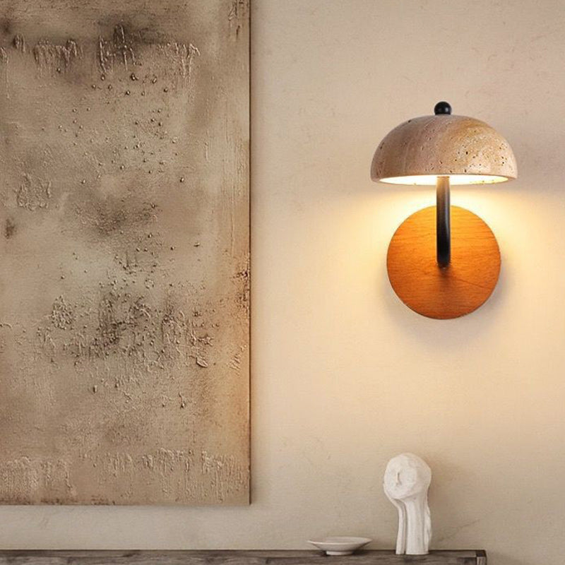 Traditional Japanese Dome Wood Stone LED Wall Sconce Lamp For Living Room