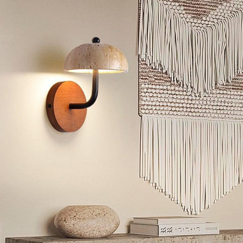 Traditional Japanese Dome Wood Stone LED Wall Sconce Lamp For Living Room