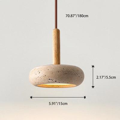 Traditional Japanese Dome Wood Stone LED Pendant Light For Living Room
