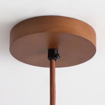 Traditional Japanese Dome Wood Stone LED Pendant Light For Living Room