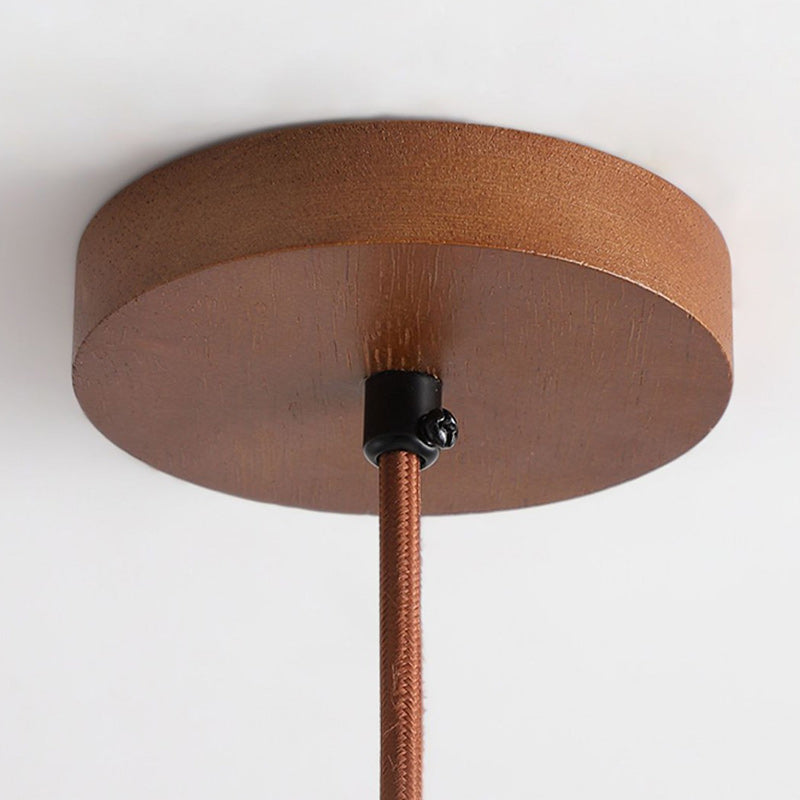 Traditional Japanese Dome Wood Stone LED Pendant Light For Living Room
