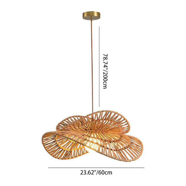 Traditional Japanese Oval Iron Rattan 1-Light Pendant Light For Living Room