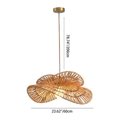 Traditional Japanese Oval Iron Rattan 1-Light Pendant Light For Living Room