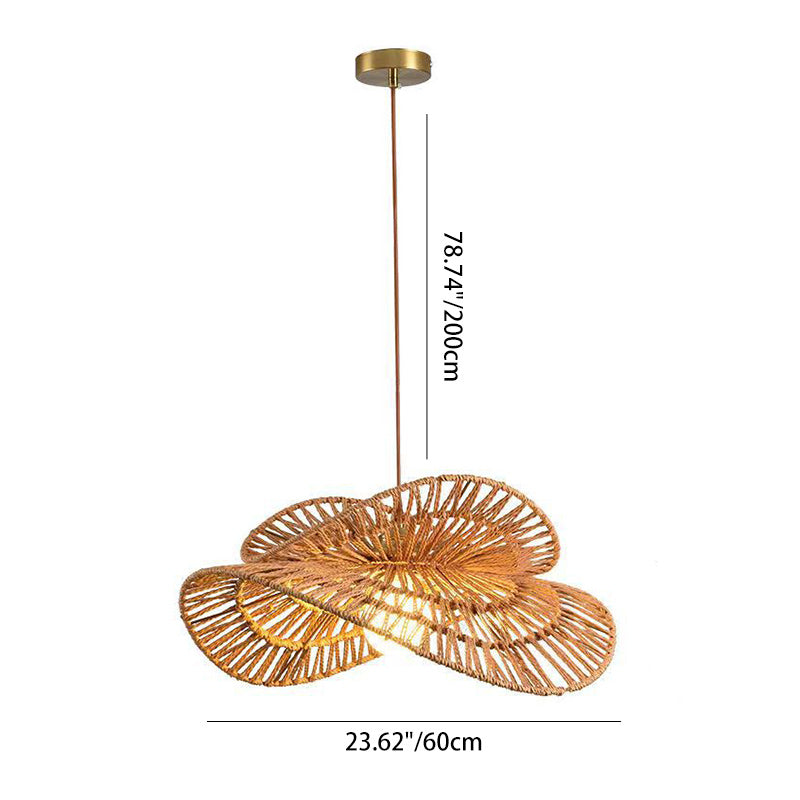 Traditional Japanese Oval Iron Rattan 1-Light Pendant Light For Living Room