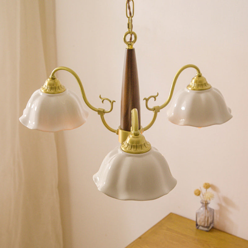 Traditionelle japanische Trommel Holz Kupfer Keramik 3/5-Licht Kronleuchter für Wohnzimmer 