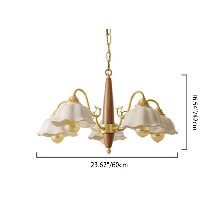 Traditional Japanese Drum Wood Copper Ceramic 3/5-Light Chandelier For Living Room