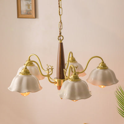 Traditionelle japanische Trommel Holz Kupfer Keramik 3/5-Licht Kronleuchter für Wohnzimmer 