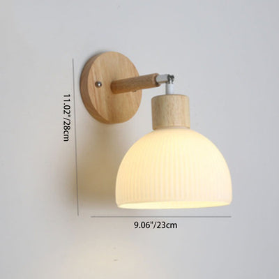 Lámpara de pared contemporánea escandinava de cúpula de madera y vidrio de 1 luz para sala de estar 