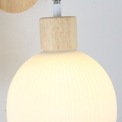 Lámpara de pared contemporánea escandinava de cúpula de madera y vidrio de 1 luz para sala de estar 