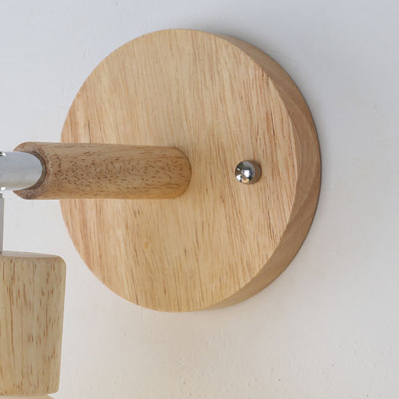 Lámpara de pared contemporánea escandinava de cúpula de madera y vidrio de 1 luz para sala de estar 