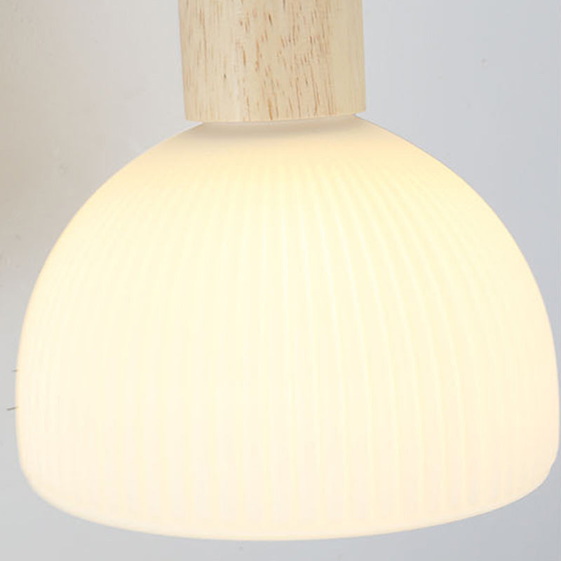 Lámpara de pared contemporánea escandinava de cúpula de madera y vidrio de 1 luz para sala de estar 