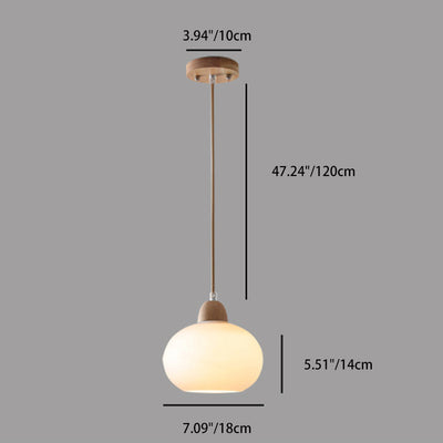 Traditional Japanese Oval Wood Glass 1-Light Pendant Light For Living Room