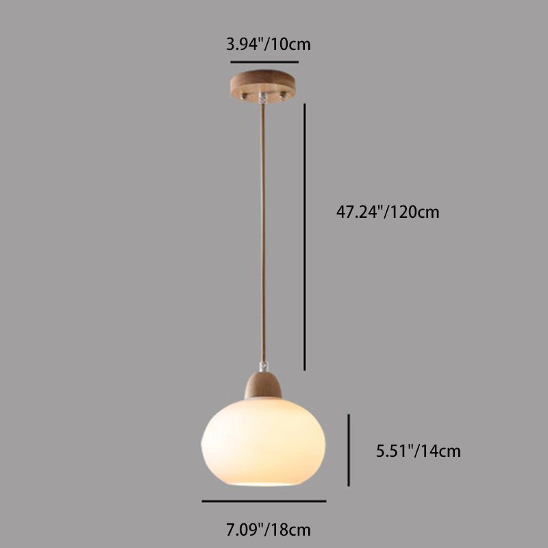 Traditional Japanese Oval Wood Glass 1-Light Pendant Light For Living Room