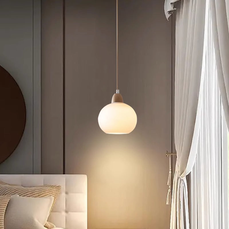 Traditional Japanese Oval Wood Glass 1-Light Pendant Light For Living Room