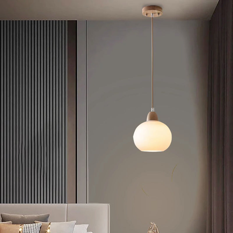 Traditional Japanese Oval Wood Glass 1-Light Pendant Light For Living Room