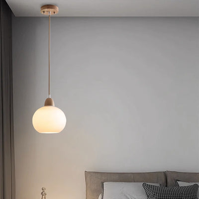 Traditional Japanese Oval Wood Glass 1-Light Pendant Light For Living Room