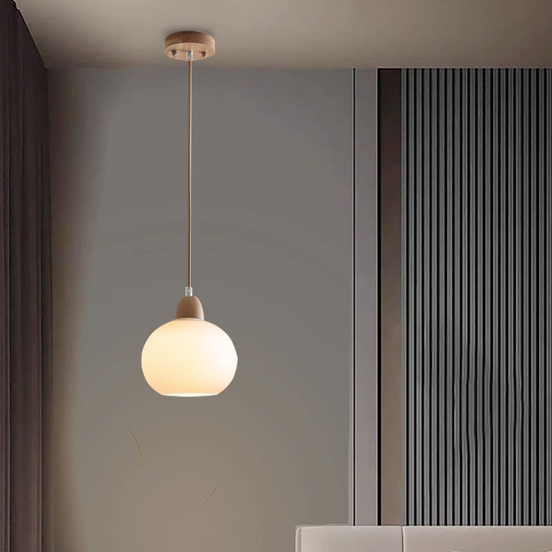 Traditional Japanese Oval Wood Glass 1-Light Pendant Light For Living Room