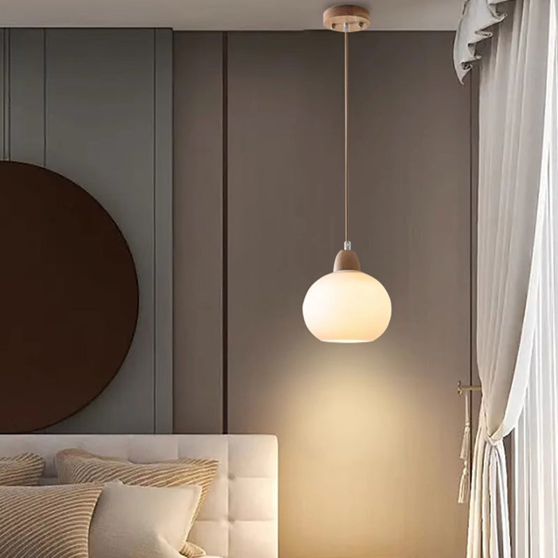 Traditional Japanese Oval Wood Glass 1-Light Pendant Light For Living Room