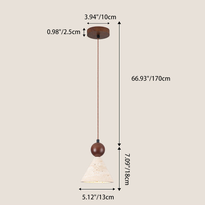 Traditional Japanese Cone Wood Stone 1-Light Pendant Light For Living Room