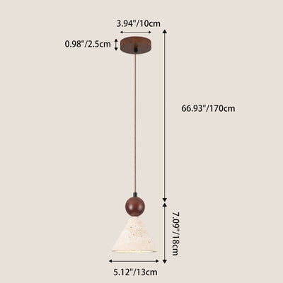 Traditionelle japanische Kegel Holz Stein 1-Licht Pendelleuchte für Wohnzimmer 