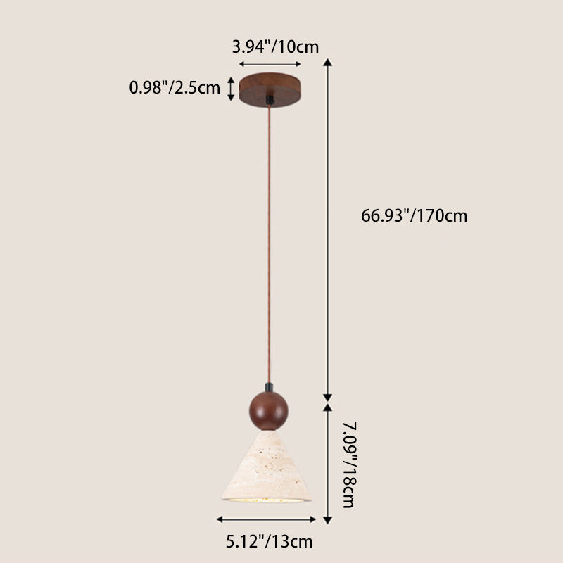 Traditionelle japanische Kegel Holz Stein 1-Licht Pendelleuchte für Wohnzimmer 