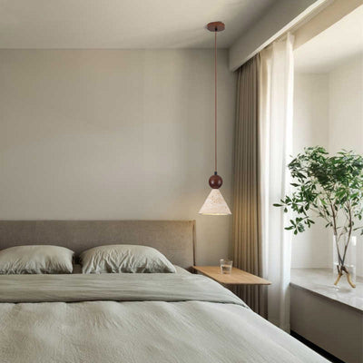 Traditionelle japanische Kegel Holz Stein 1-Licht Pendelleuchte für Wohnzimmer 