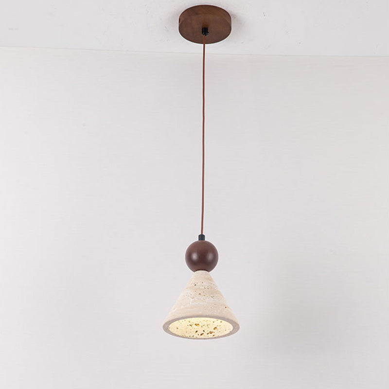 Traditional Japanese Cone Wood Stone 1-Light Pendant Light For Living Room