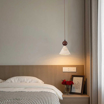 Traditionelle japanische Kegel Holz Stein 1-Licht Pendelleuchte für Wohnzimmer 