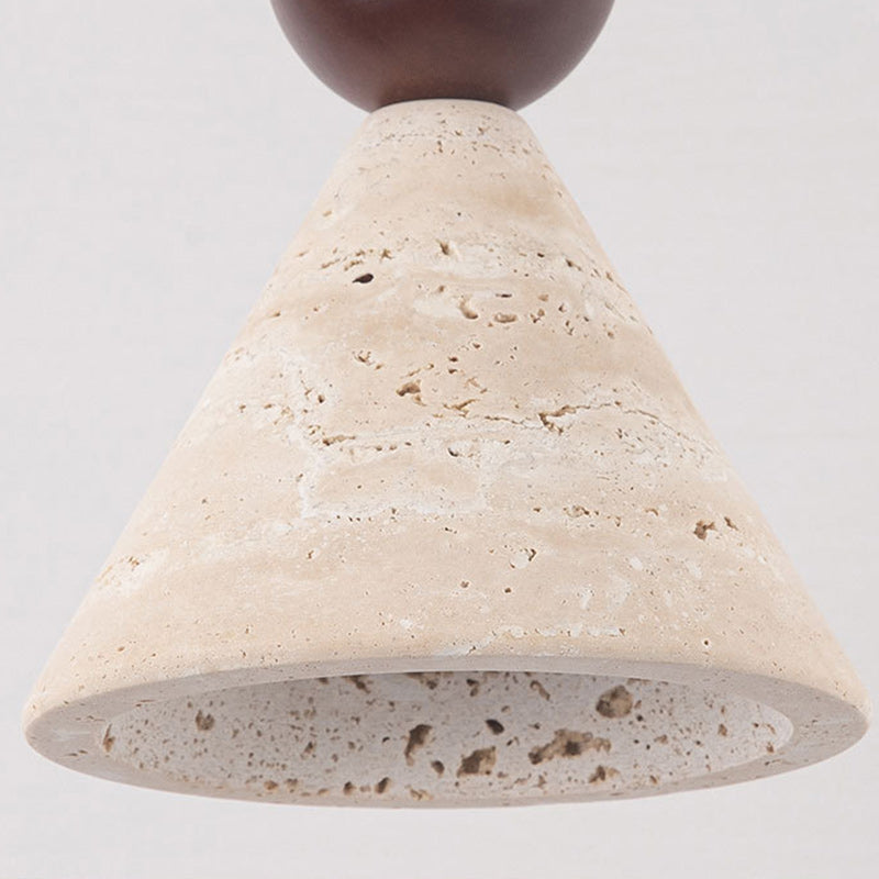 Traditional Japanese Cone Wood Stone 1-Light Pendant Light For Living Room