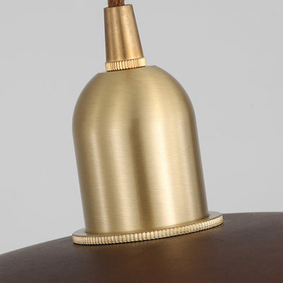 Traditional Japanese Round Copper Wood 1-Light Pendant Light For Living Room