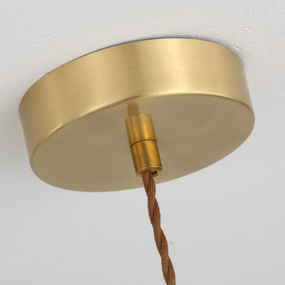 Traditional Japanese Round Copper Wood 1-Light Pendant Light For Living Room