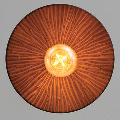 Traditional Japanese Round Copper Wood 1-Light Pendant Light For Living Room