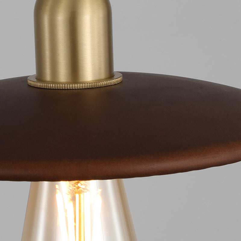 Traditional Japanese Round Copper Wood 1-Light Pendant Light For Living Room