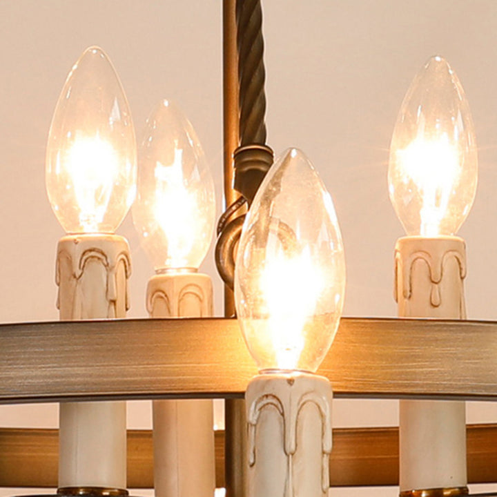 Traditioneller rustikaler runder Eisen-9-Licht-Kronleuchter für das Wohnzimmer 