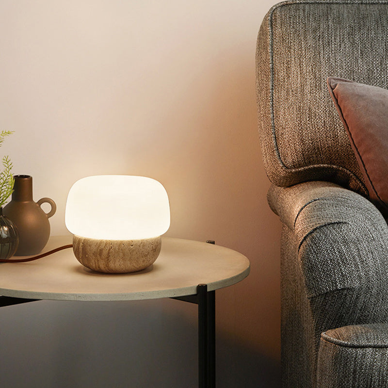 Lámpara de Mesa de 1 Luz con Vidrio de Piedra Cilíndrica Tradicional Japonesa para Sala de Estar 