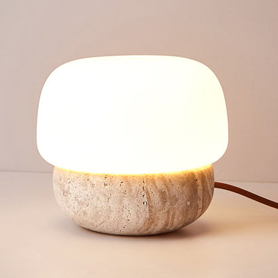 Lámpara de Mesa de 1 Luz con Vidrio de Piedra Cilíndrica Tradicional Japonesa para Sala de Estar 