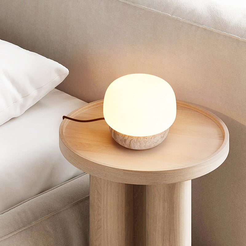 Lámpara de Mesa de 1 Luz con Vidrio de Piedra Cilíndrica Tradicional Japonesa para Sala de Estar 