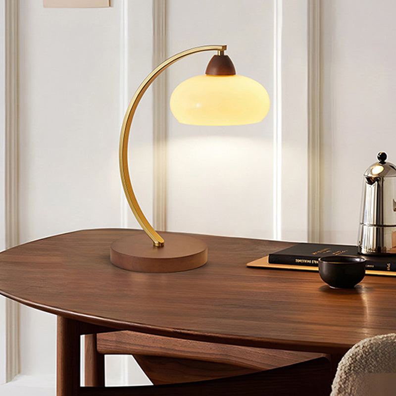 Traditionelle Vintage Runde Holz Eisen Glas 1-Licht Tischlampe Für Wohnzimmer 