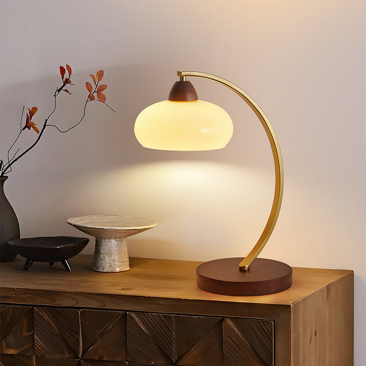 Traditionelle Vintage Runde Holz Eisen Glas 1-Licht Tischlampe Für Wohnzimmer 