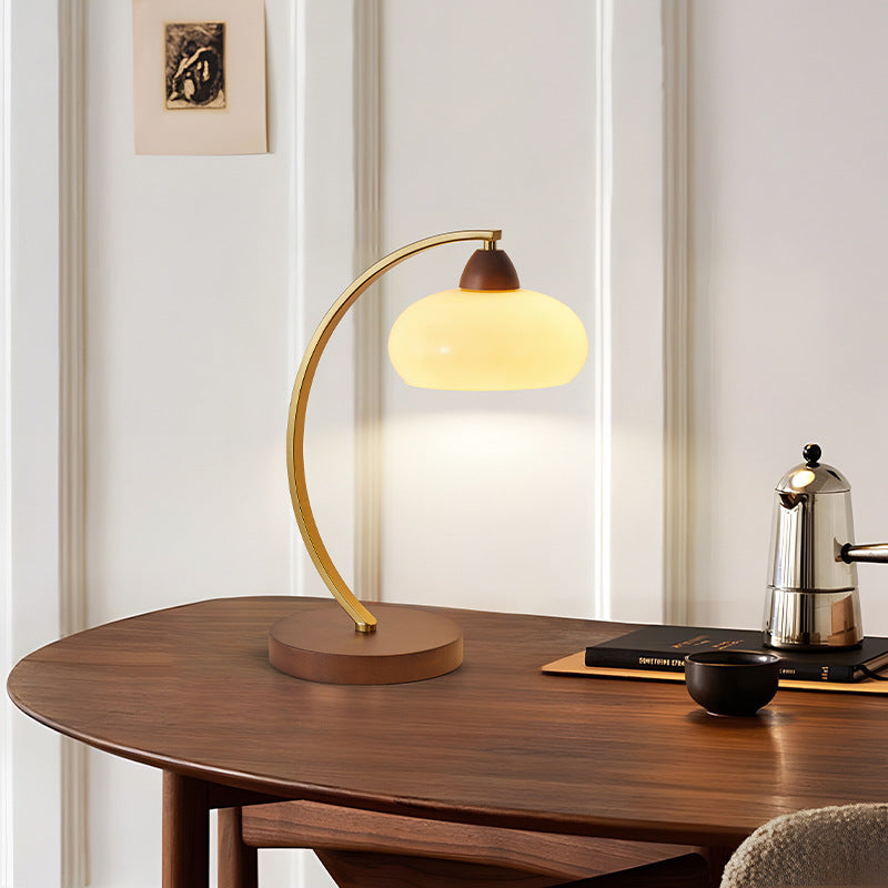 Traditionelle Vintage Runde Holz Eisen Glas 1-Licht Tischlampe Für Wohnzimmer 