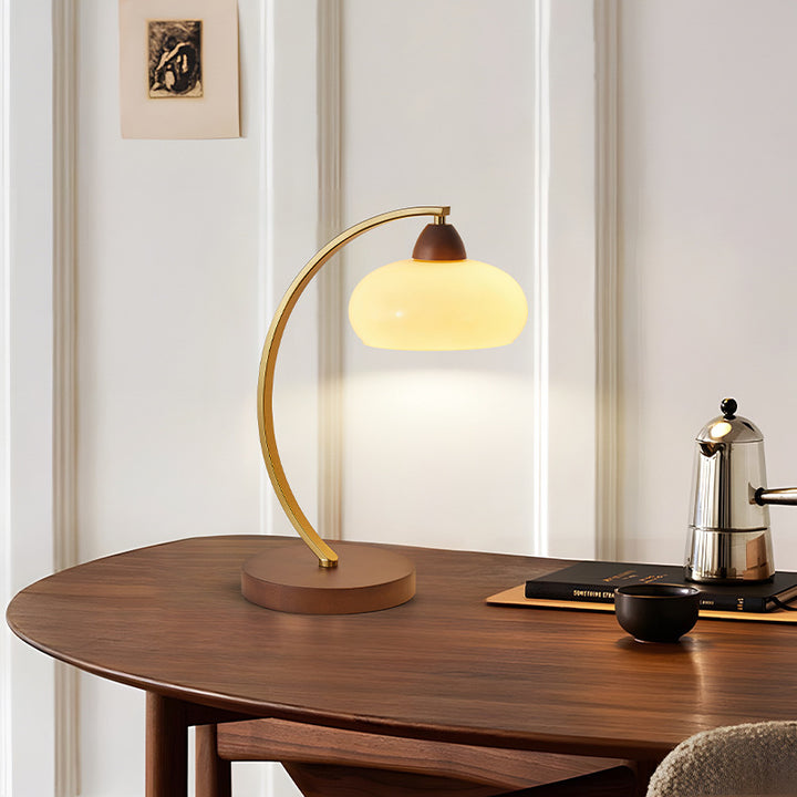 Traditionelle Vintage Runde Holz Eisen Glas 1-Licht Tischlampe Für Wohnzimmer 