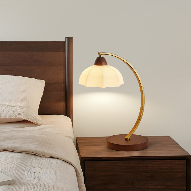 Traditionelle Vintage Runde Holz Eisen Glas 1-Licht Tischlampe Für Wohnzimmer 