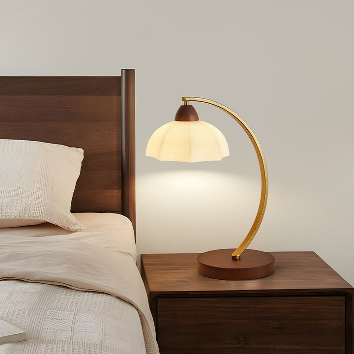 Traditionelle Vintage Runde Holz Eisen Glas 1-Licht Tischlampe Für Wohnzimmer 