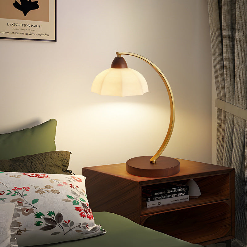 Traditionelle Vintage Runde Holz Eisen Glas 1-Licht Tischlampe Für Wohnzimmer 